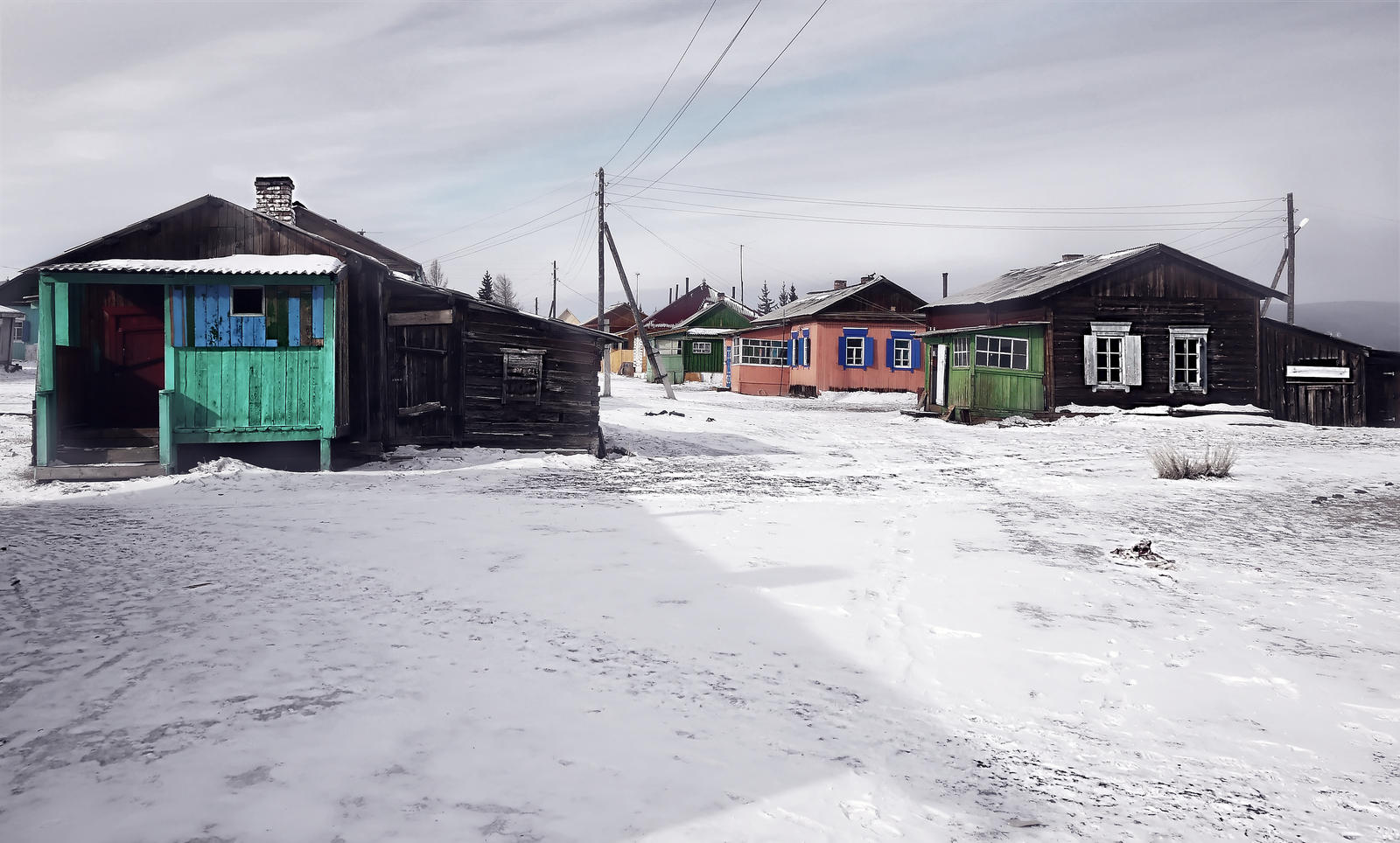 where monks live - white snow - colored houses