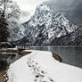background - path, snow, lake and mountain