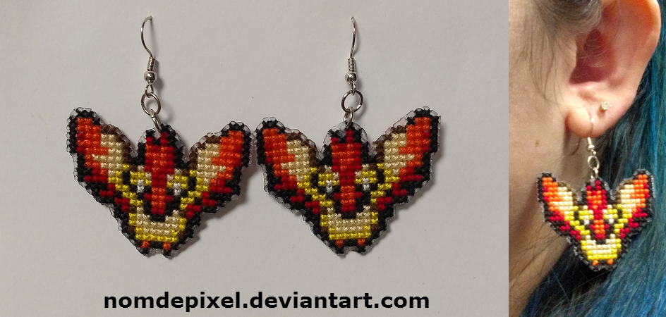 Moltres Cross Stitch Earrings Commission