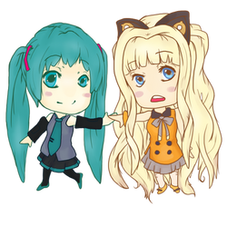 Chibi Hatsune Miku and SeeU from Vocaloid~