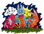 Bunny Group Rolling Eggs