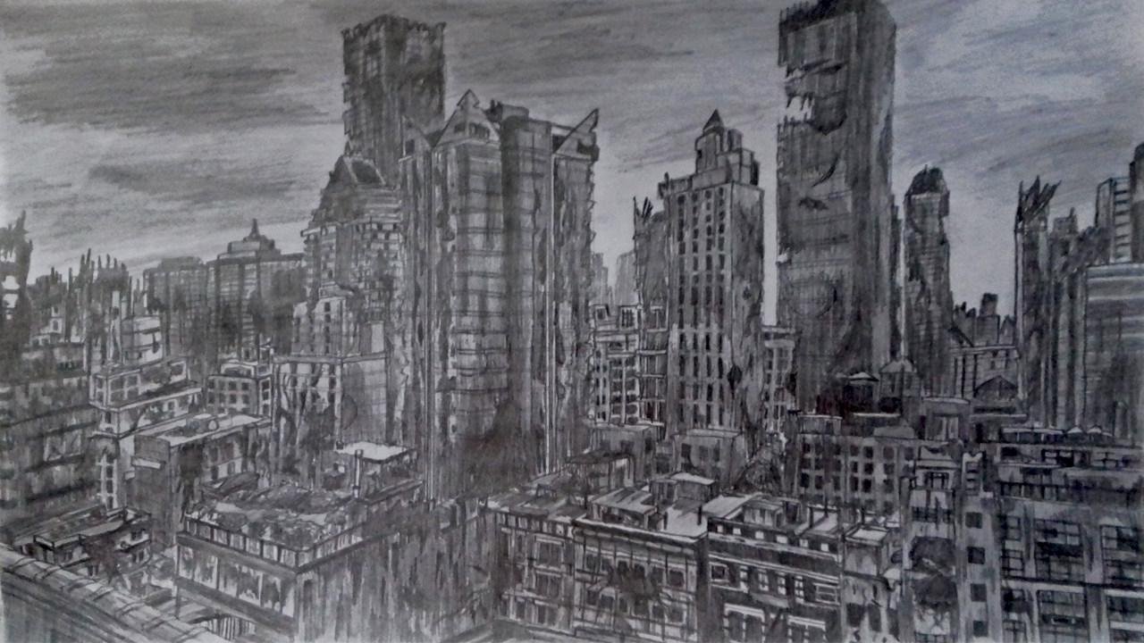 Post Apocalyptic Cityscape Drawing