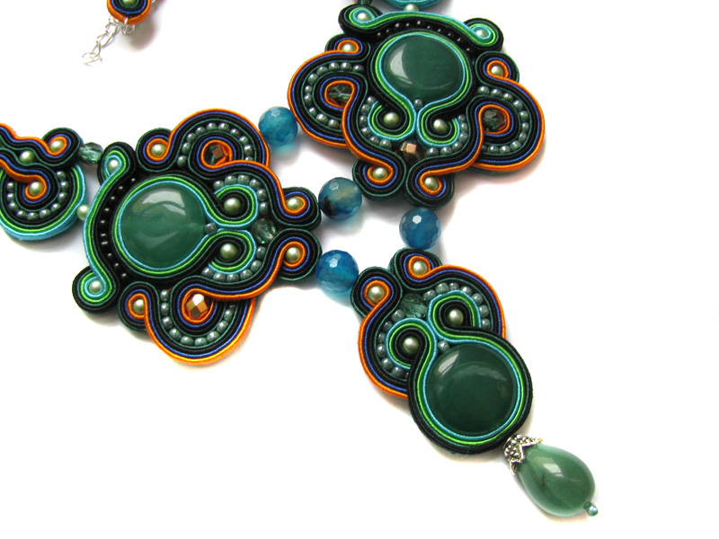 Necklace soutache aventurine and agate