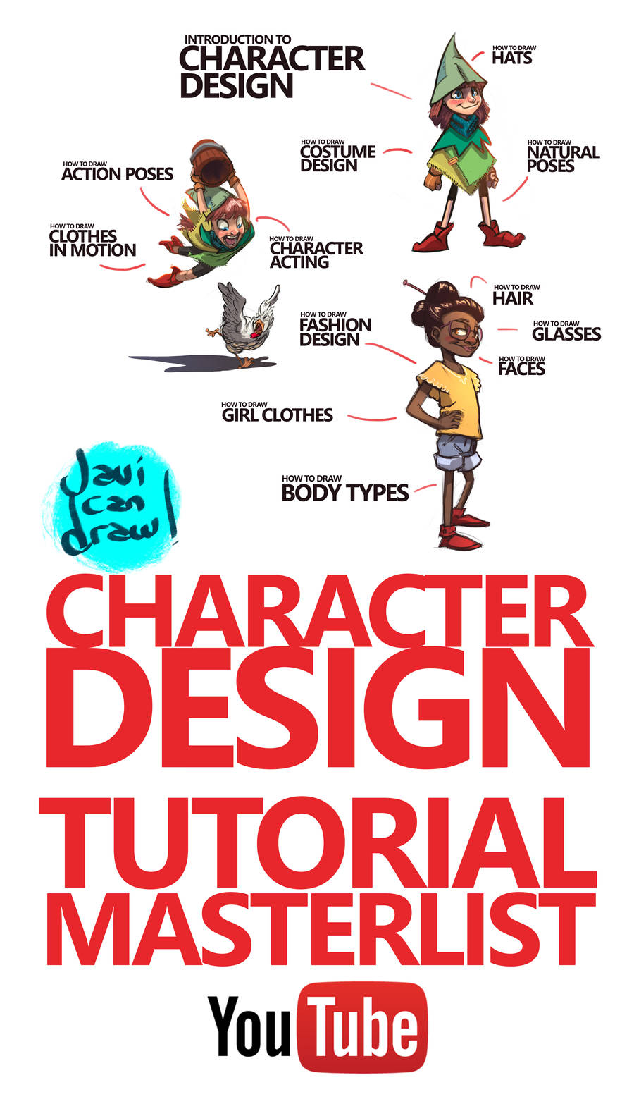 CHARACTER DESIGN TUTORIAL MASTERLIST on YouTube by javicandraw