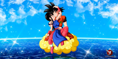 Commission - Kiss Goku and Chichi in Nimbus