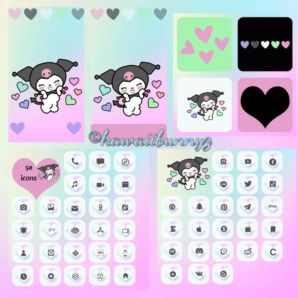 Cute Purple Ios Icons Kawaii Cats Icon Bundle App (Instant Download) 