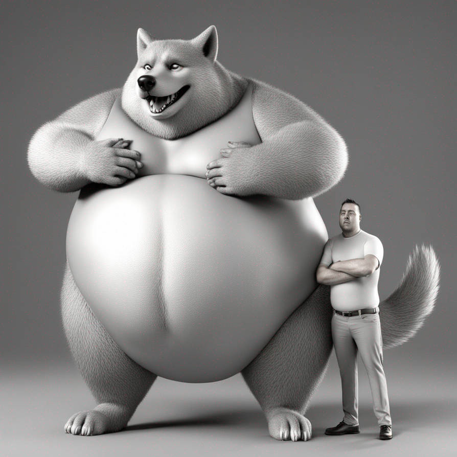A fat wolf bloated over inflated belly with a fat by jakee144 on DeviantArt