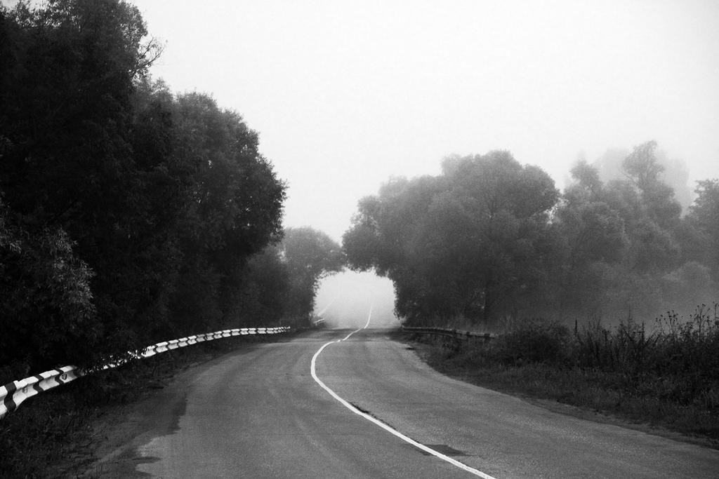 A road ends in the fog