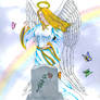 Angel behind tombstone