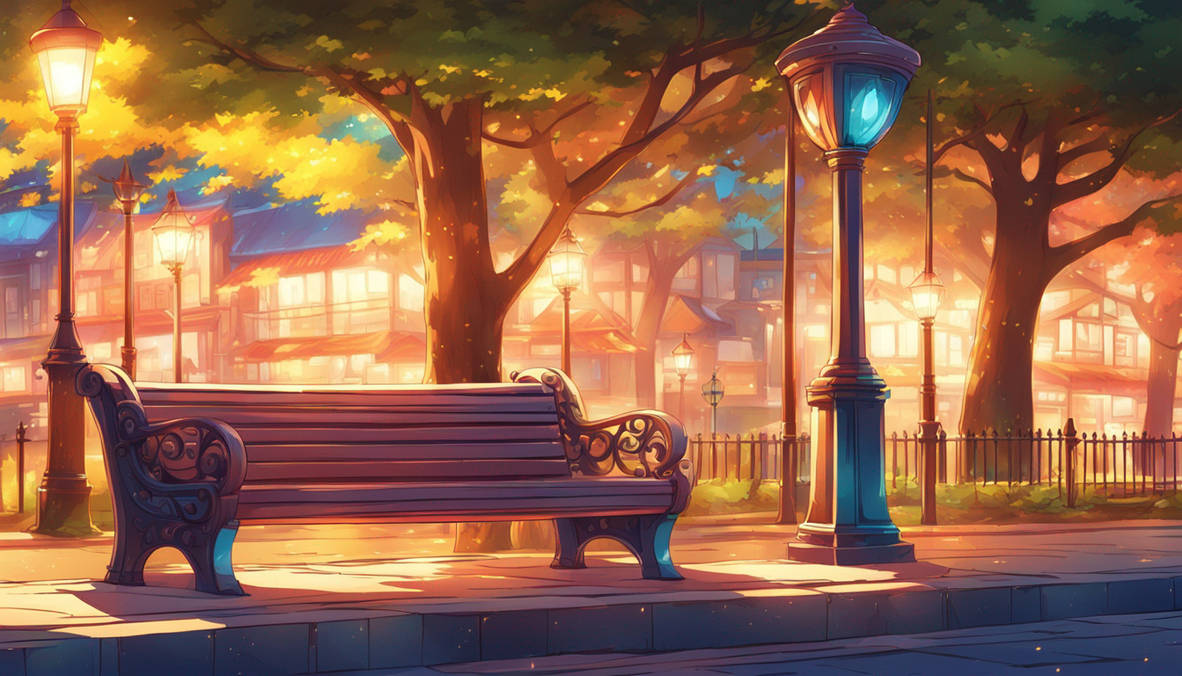 Outside park, with bench and streetlights by Emilylily1423 on DeviantArt