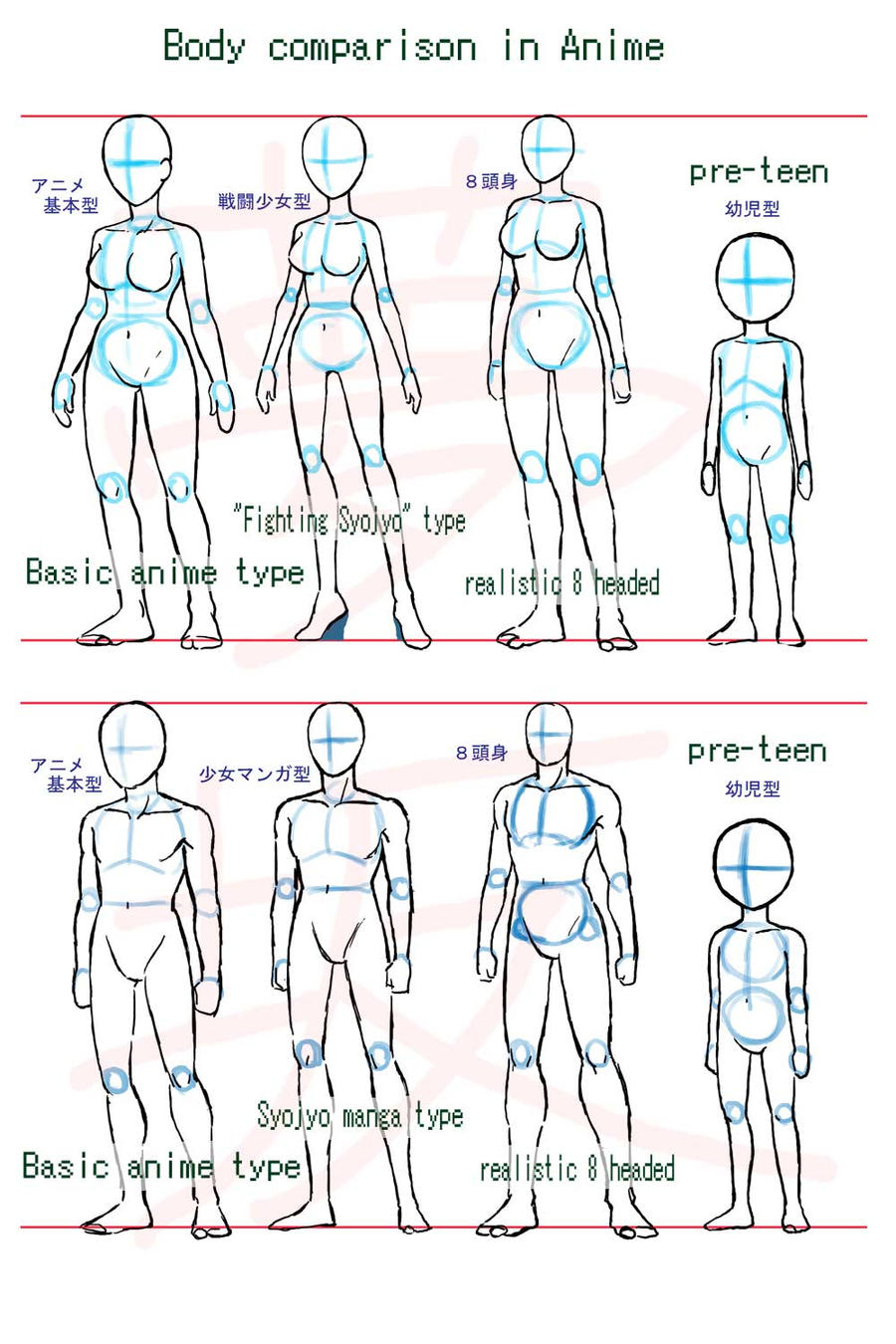 Anime body style comparison by Yumezaka on DeviantArt