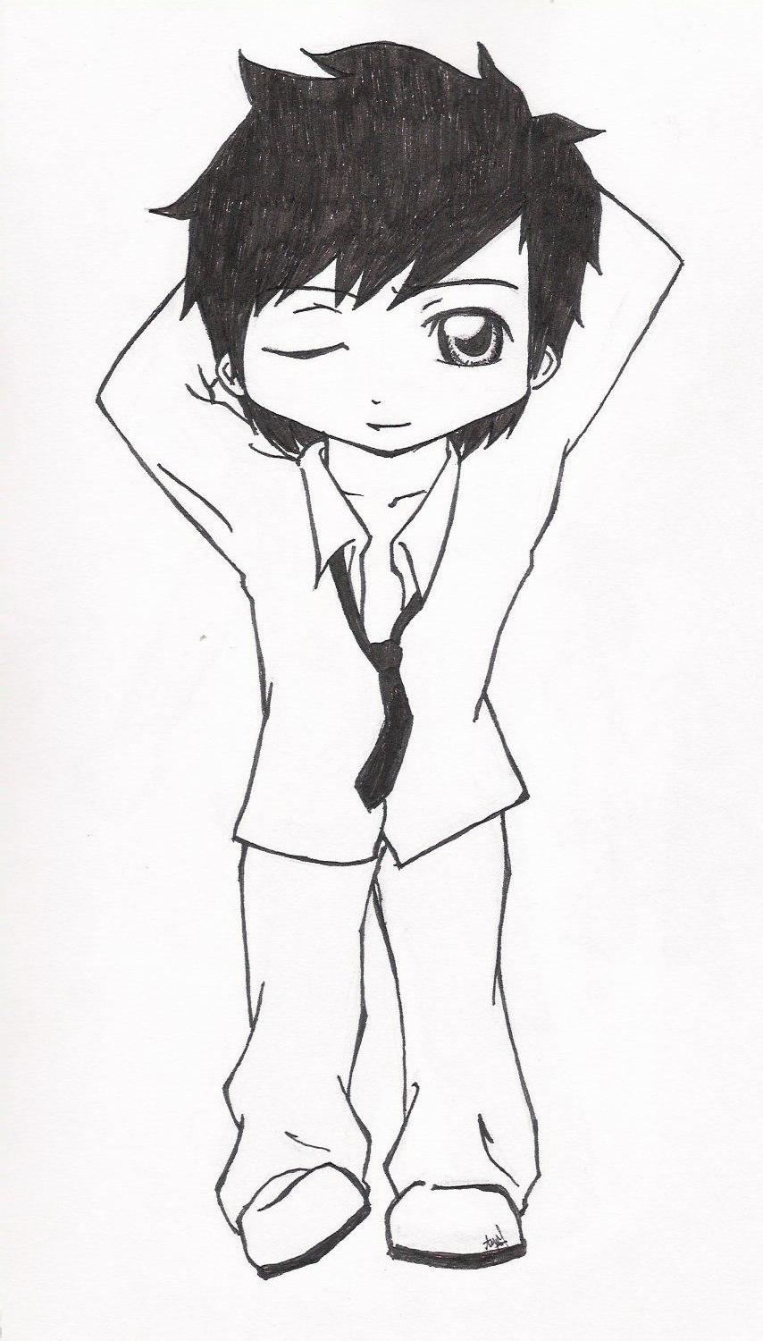 Simple drawing of a chibi anime boy