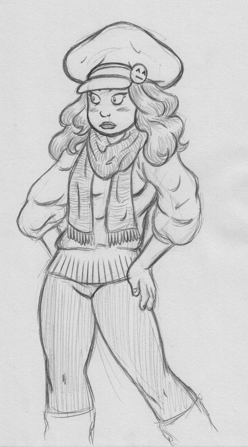 Snowy day sketch... Girl with big floppy Hat