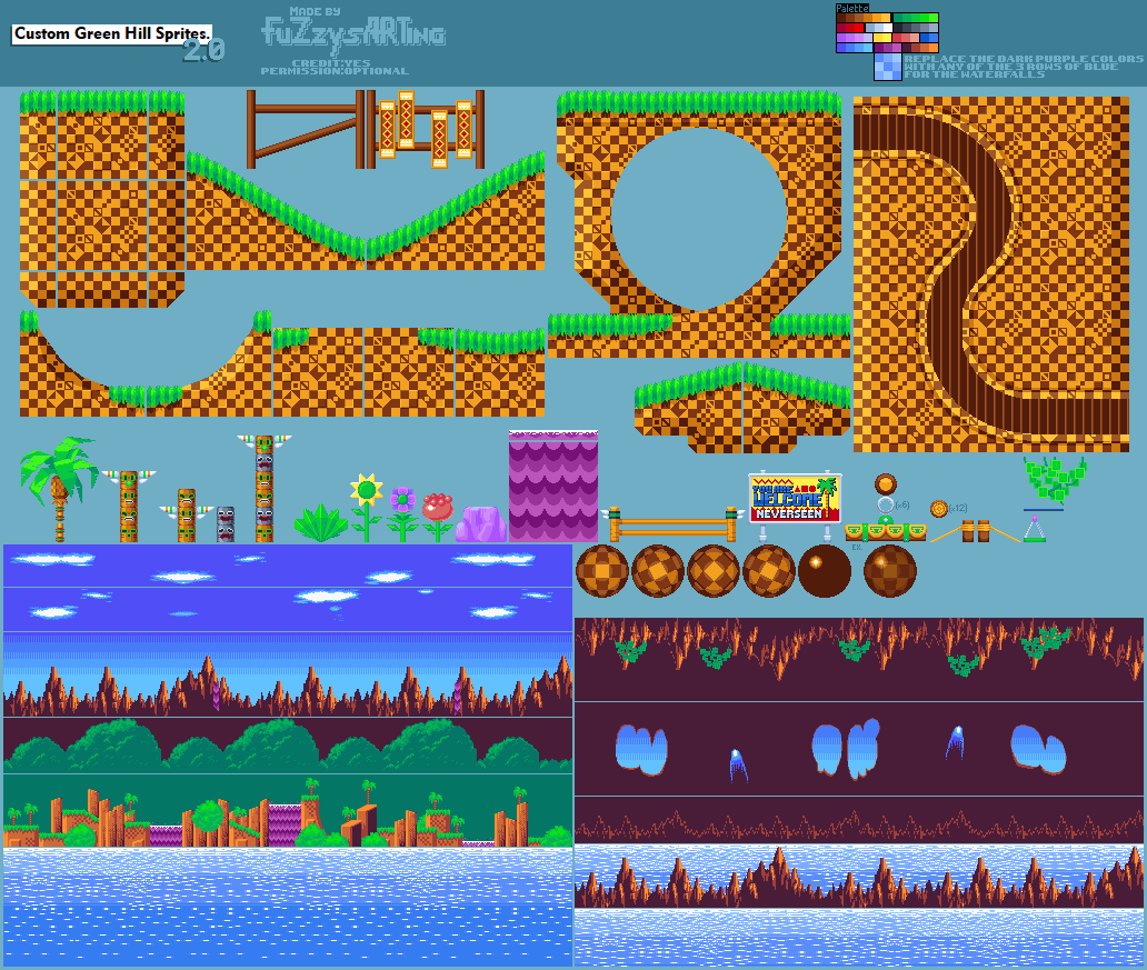 Custom / Edited - Sonic the Hedgehog Customs - Green Hill Zone Chunks  (Prototypes, Sonic Mania-Style) - The Spriters Resource