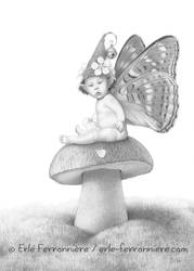 Faery baby on a mushroom (drawing)