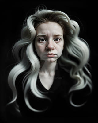 Sad girl with white hair