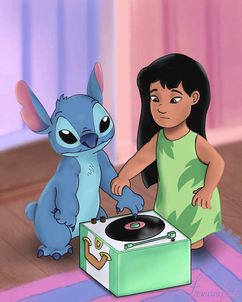 Lilo and Stitch playing video games, commission by clefchan on DeviantArt