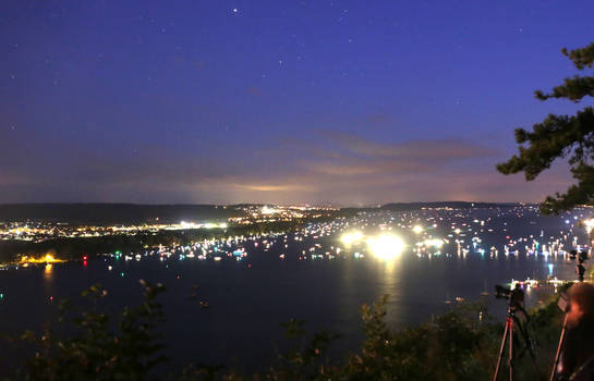 Swiss fireworks - Line of boats