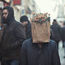 AiGenerated - Person standing crowded street bag