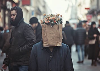 AiGenerated - Person standing crowded street bag