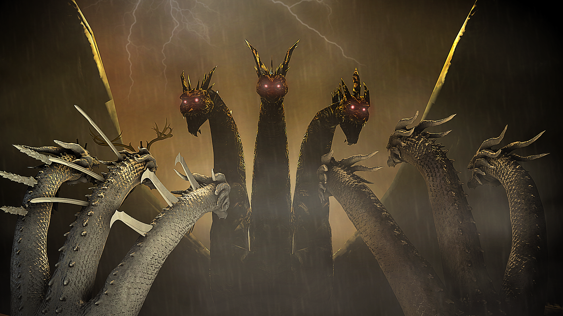 King Ghidorah and Moonhidora vs Keizer Ghidorah
