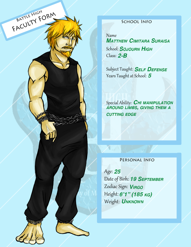 Battle High: Self Defense teacher. Mathew