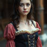 a young flat-chested woman wearing a Dress, Corset