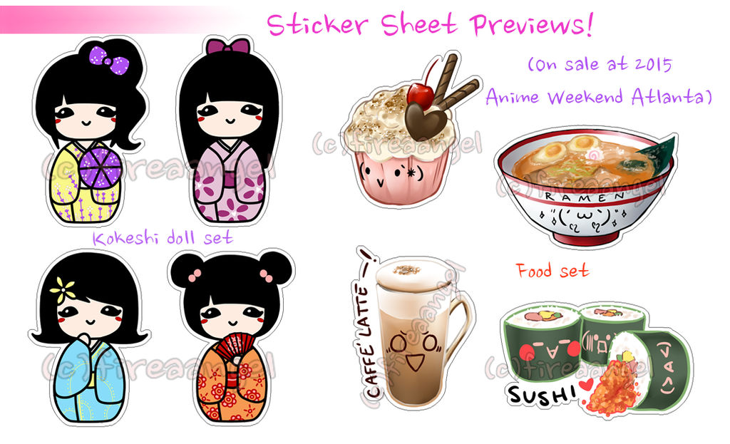 (LOW STOCK) Cute Food and Kokeshi Stickers by suishouyuki