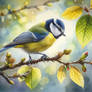 painting of a blue tit