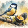 painting of a blue tit