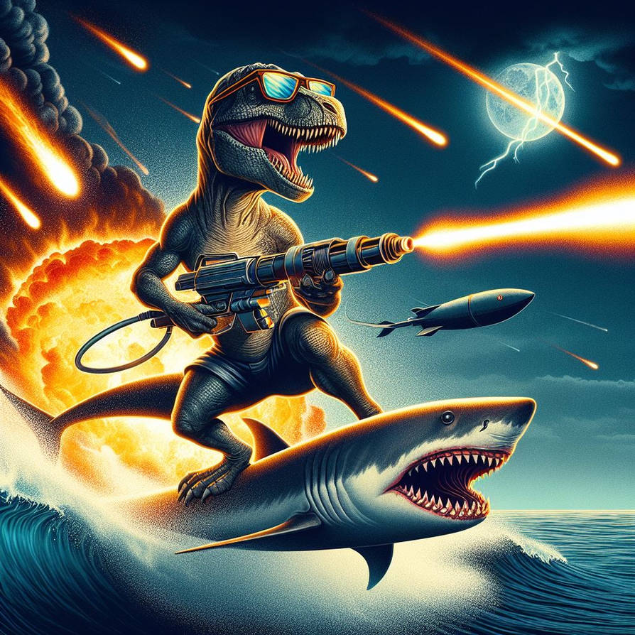 T Rex Riding Shark A T-Rex surfing on a shark by Picknikker on DeviantArt