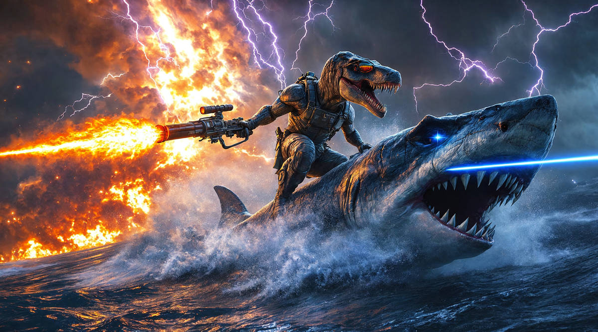 T-rex riding a shark by Picknikker on DeviantArt