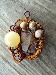 Wire wrapped pendant with jade and jasper