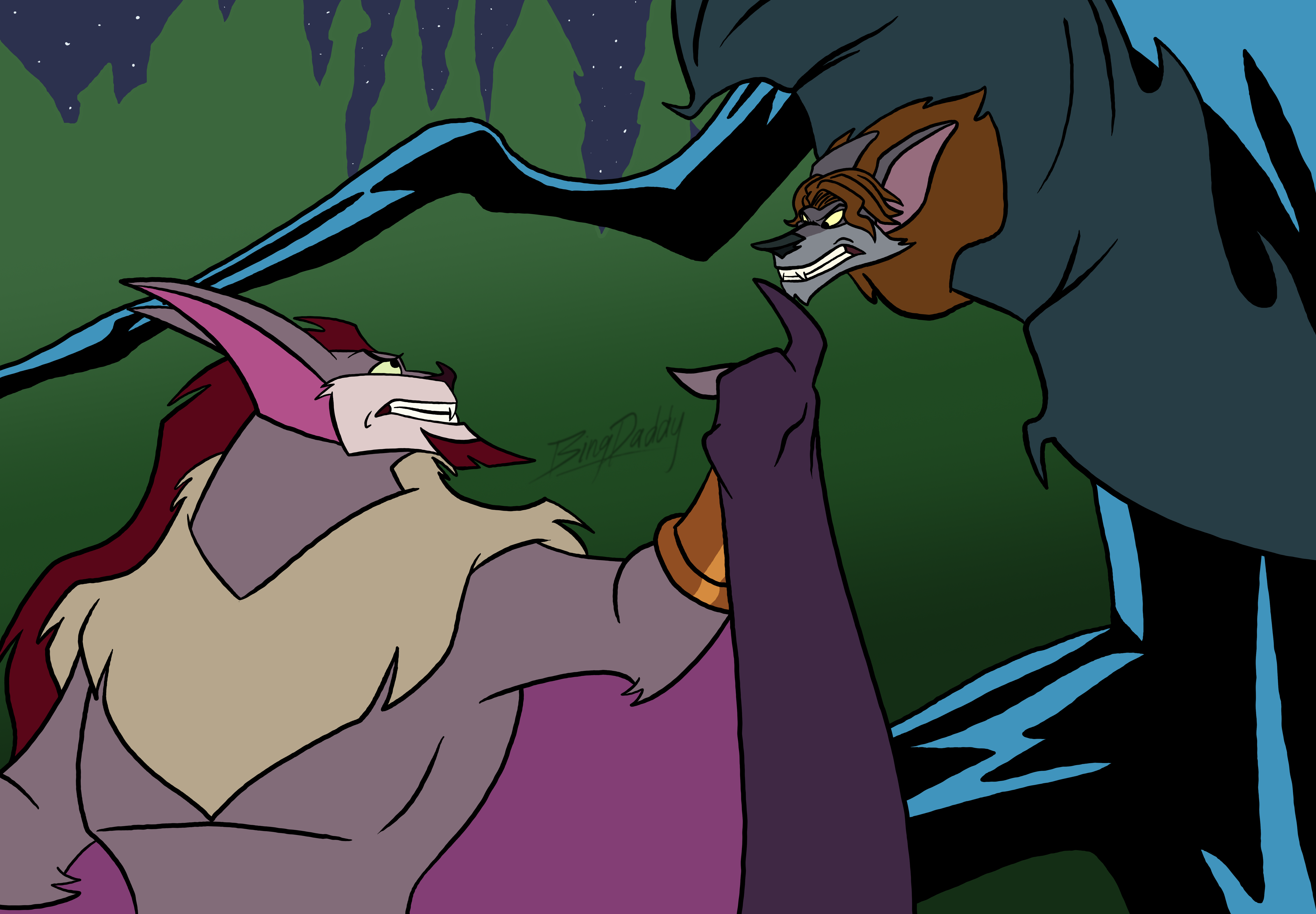 James glaring down at Goth