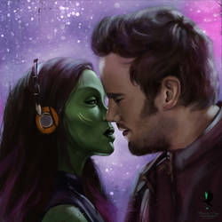 Gamora and Peter by emeraldcr0w
