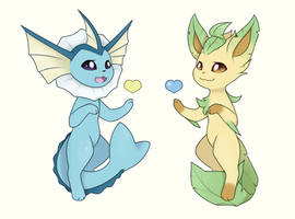 Vaporeon and Leafeon commission