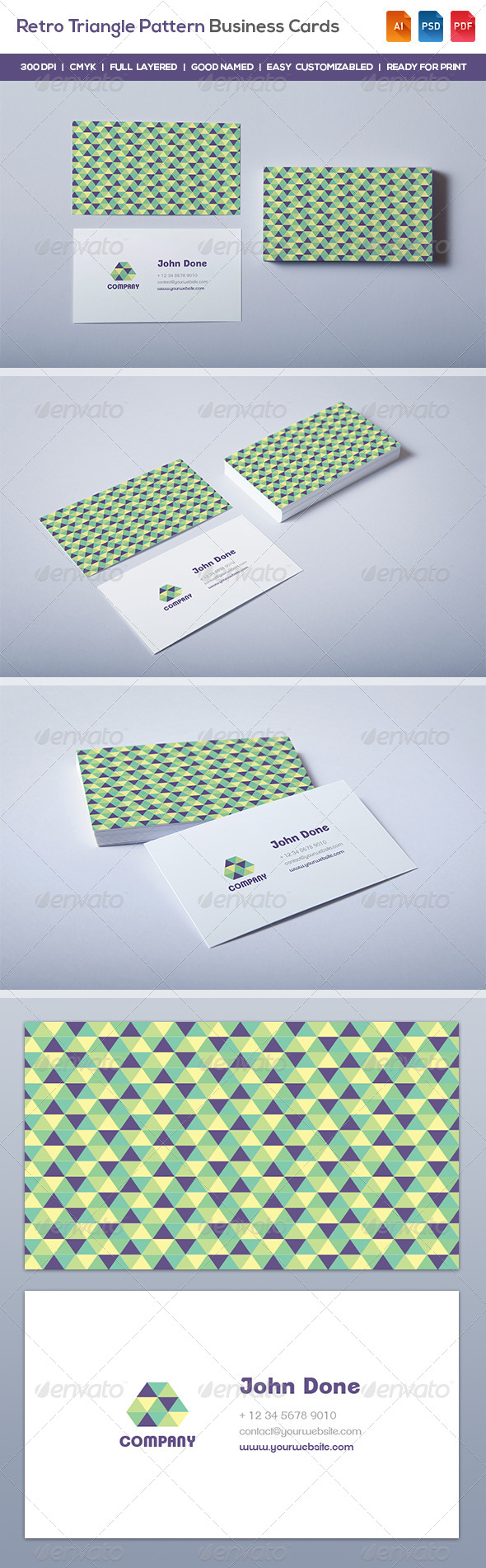 Retro Triangle Pattern Business Cards