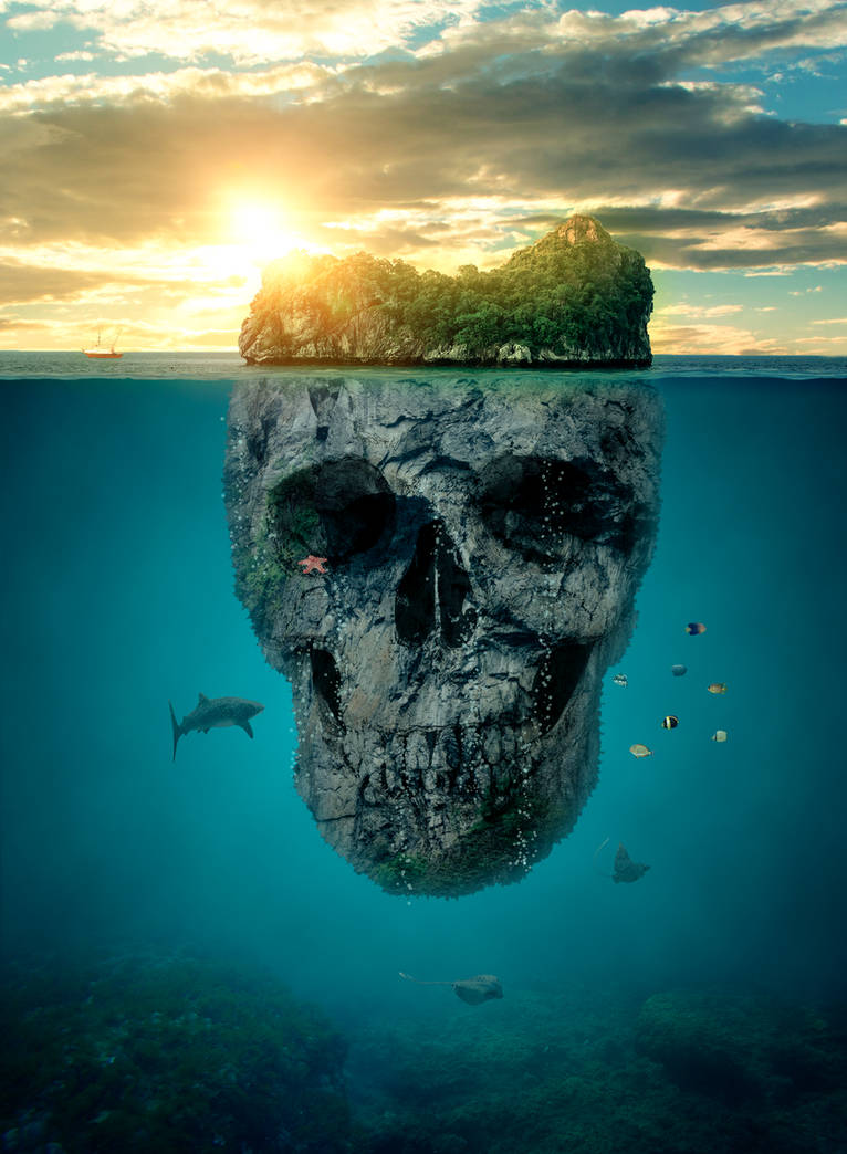 Бывает остров черепа. Илин Эндрю остров черепа. Остров в виде черепа. Череп под водой. Остров с черепом под водой.