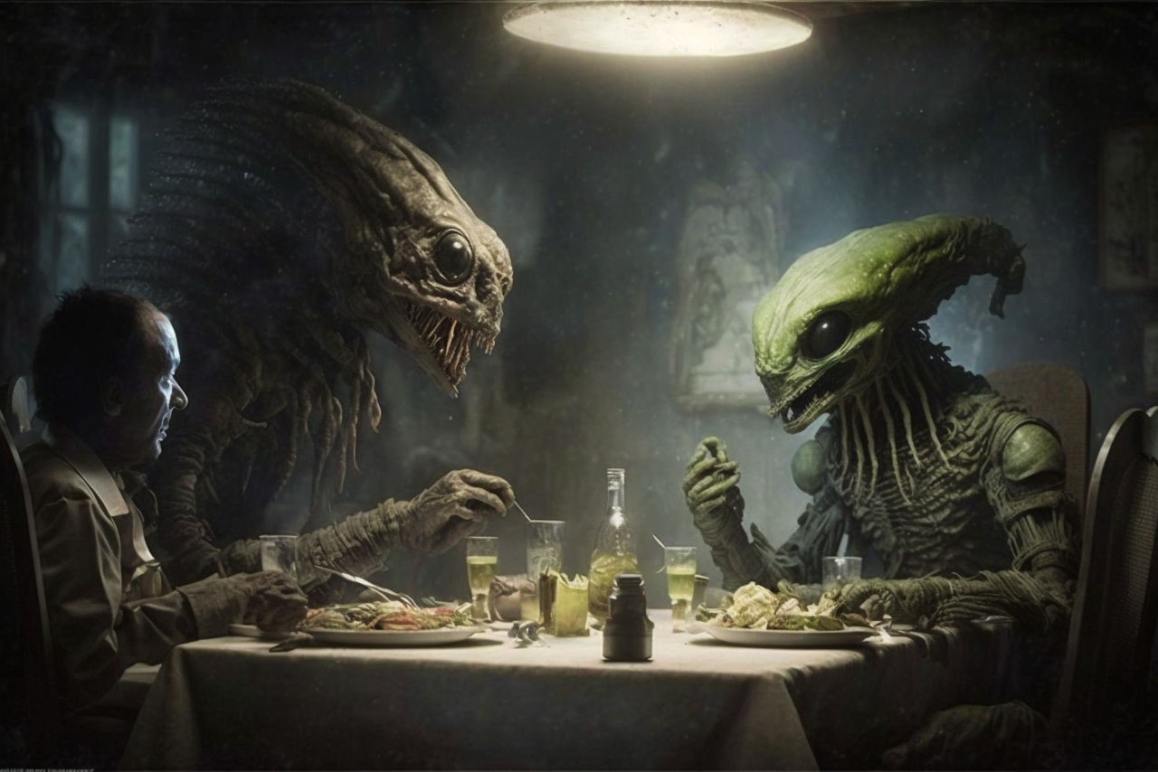 Aliens at the Dinner Table by LiminalMessiah on DeviantArt