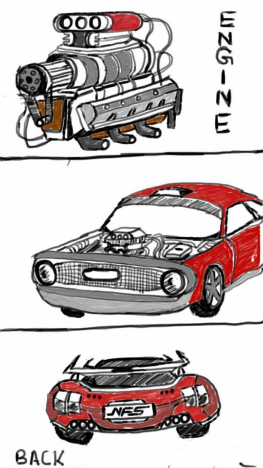 Conceprt Art: Hotrod Car with exposed engine. by PraveenMax on DeviantArt