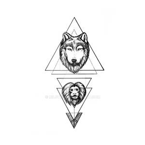 Monkey and wolf tattoo design