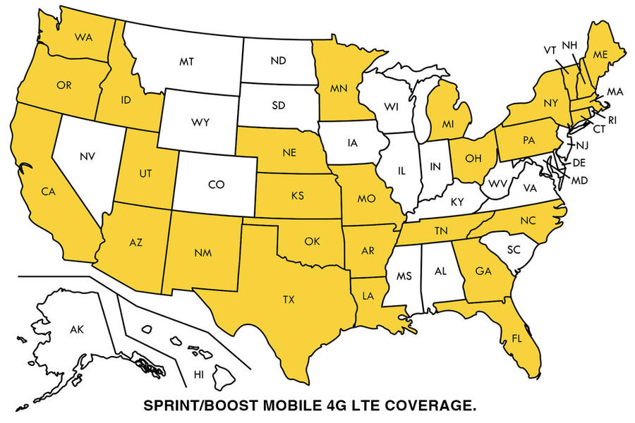 Sprint:Boost Mobile 4G LTE Coverage Map by ChrisSalinas35 on DeviantArt