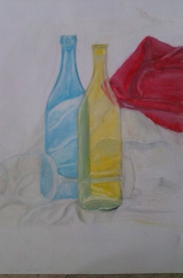 Oil Pastel Bottles/Wine glass