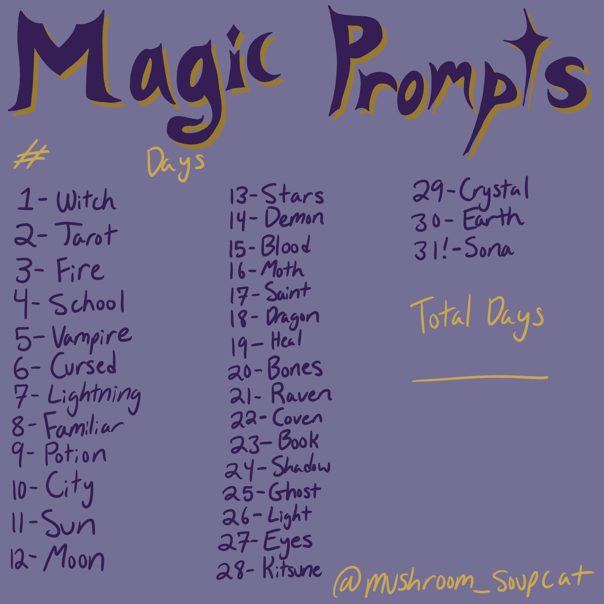 Low Stress Magic Art Prompt List by mushroomsoupcat on DeviantArt