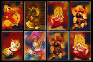 Ganapati in various styles painted