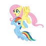 Fluttershy dragging Rainbow Dash