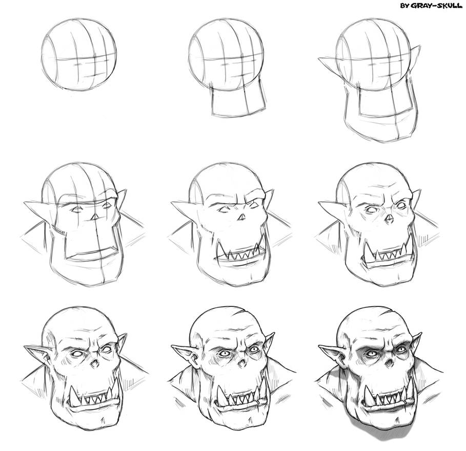Ork boyz head. Step by step drawing by Gray-Skull on DeviantArt