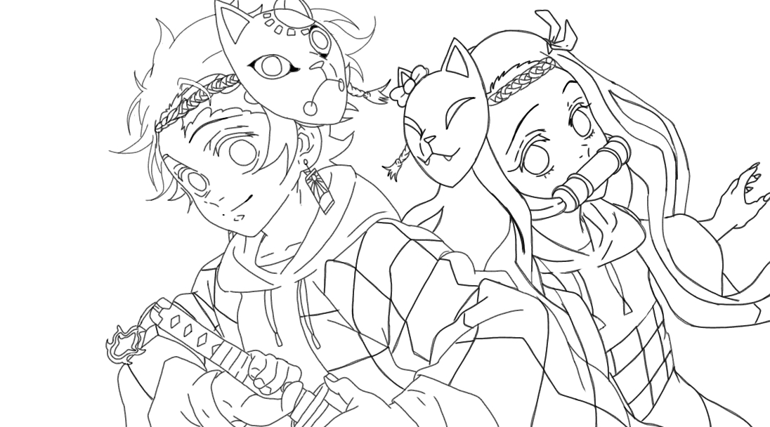 Tanjiro and Nezuko (Modern just a little) Line art by deku1885 on ...