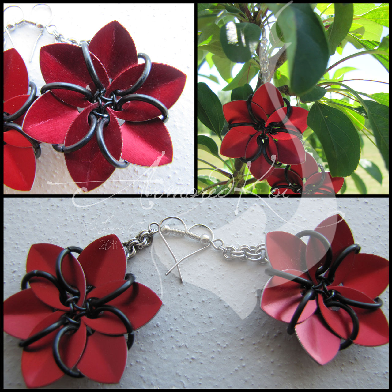 Red + Black Flower Earrings