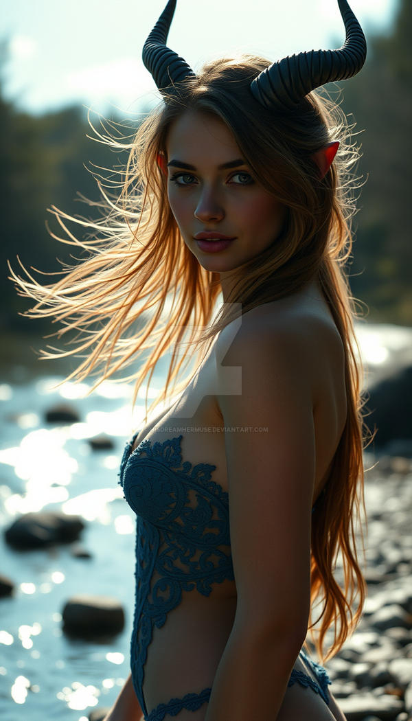 Cute Demon Girl By The River, In The Sunlight, Lon